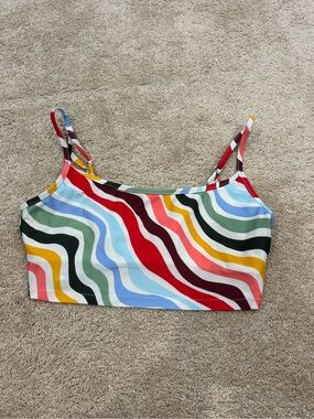 Multi-Color Wave Print Long-line Bikini Top